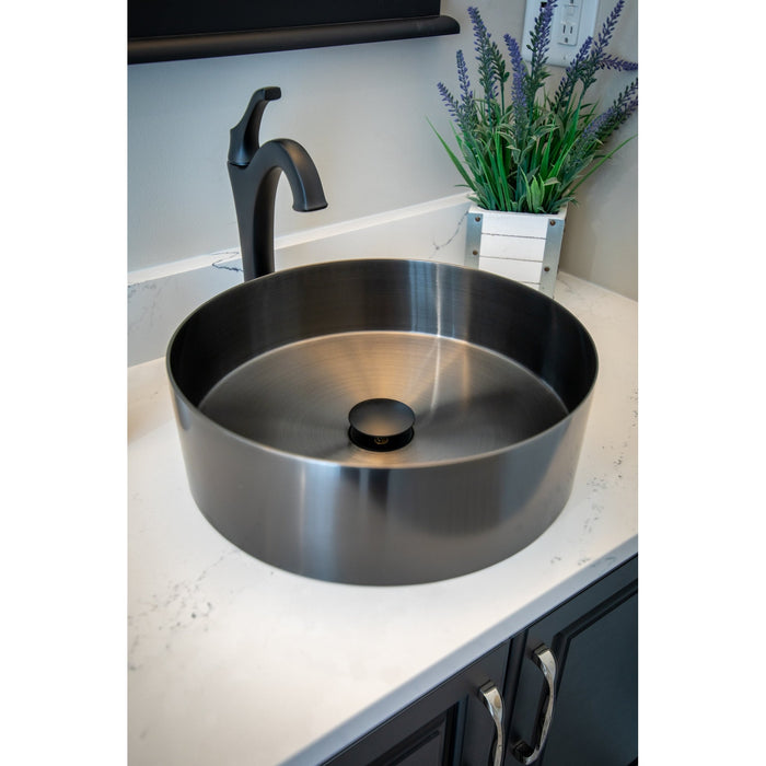 Eden Bath 15" Round Stainless Steel Bathroom Vessel Sink with Drain in Black - EB_SS001BK