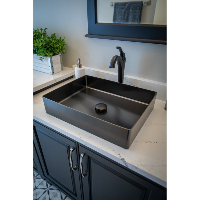 Eden Bath Rectangular 19 x 14 1/2" Stainless Steel Bathroom Vessel Sink with Drain in Black - EB_SS002BK