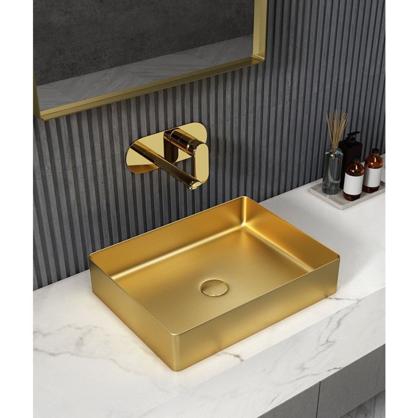 Eden Bath Rectangular 19" x 14 1/2" Stainless Steel Bathroom Vessel Sink with Drain in Gold - EB_SS002GD