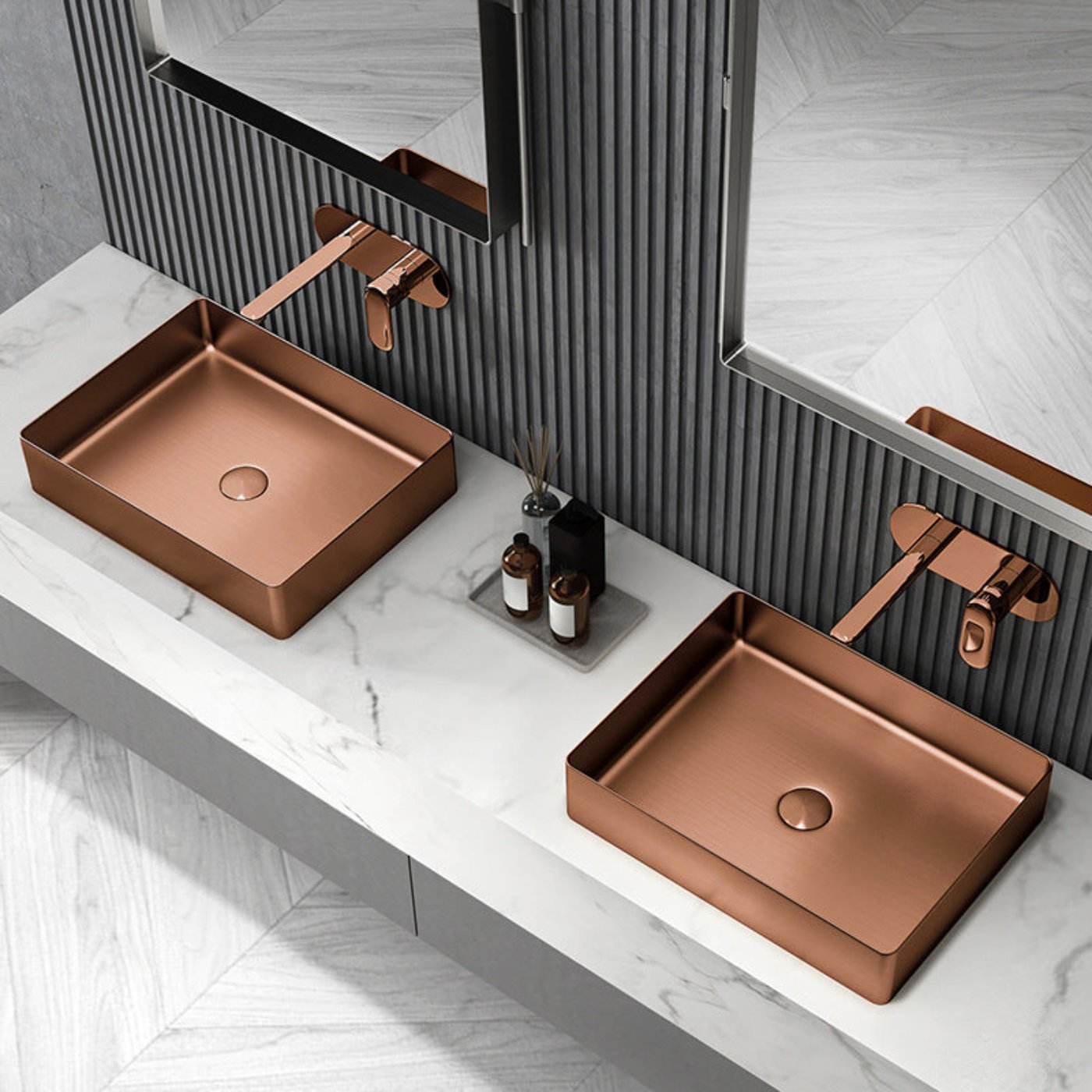 Eden Bath Rectangular 19" x 14 1/2" Stainless Steel Bathroom Vessel Sink with Drain in Rose Gold - EB_SS002RG