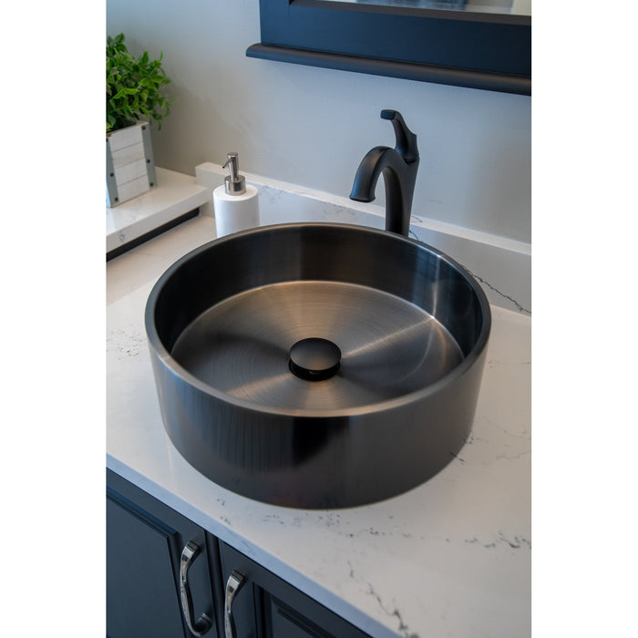 Eden Bath 15 3/4" Round Thick Rim Stainless Steel Bathroom Vessel Sink with Drain in Black - EB_SS003BK