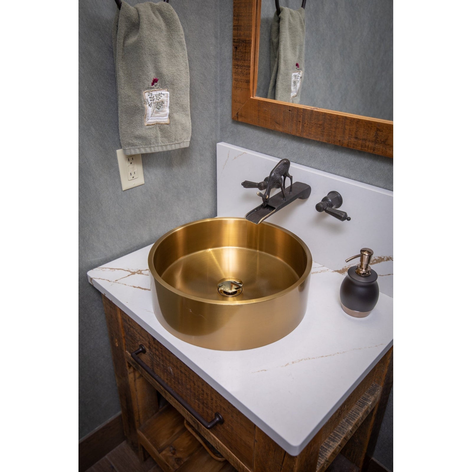 Eden Bath 15 3/4" Round Thick Rim Stainless Steel Bathroom Vessel Sink with Drain in Gold - EB_SS003GD