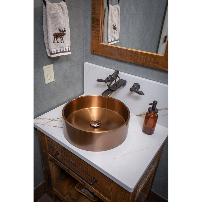 Eden Bath 15 3/4" Round Thick Rim Stainless Steel Bathroom Vessel Sink with Drain in Rose Gold - EB_SS003RG