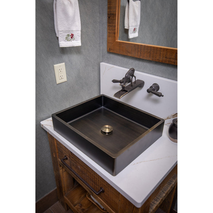 Eden Bath Rectangular 18 3/4" x 15 3/4" Thick Rim Stainless Steel Bathroom Vessel Sink with Drain in Antique Gold - EB_SS004AT