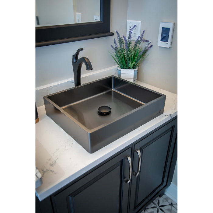 Eden Bath Rectangular 18 3/4 x 15 3/4" Thick Rim Stainless Steel Bathroom Vessel Sink with Drain in Black - EB_SS004BK