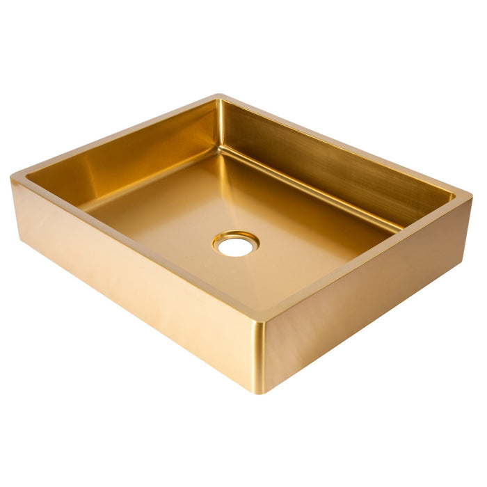 Eden Bath Rectangular 18 3/4" x 15 3/4" Thick Rim Stainless Steel Bathroom Vessel Sink with Drain in Gold- EB_SS004GD