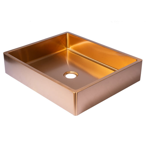 Eden Bath Rectangular 18 3/4" x 15 3/4" Thick Rim Stainless Steel Bathroom Vessel Sink with Drain in Rose Gold - EB_SS004RG