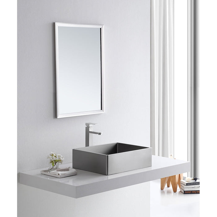 Eden Bath Rectangular 18 3/4" x 15 3/4" Thick Rim Stainless Steel Bathroom Vessel Sink with Drain in Silver - EB_SS004SV