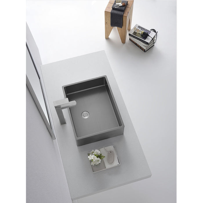 Eden Bath Rectangular 18 3/4" x 15 3/4" Thick Rim Stainless Steel Bathroom Vessel Sink with Drain in Silver - EB_SS004SV