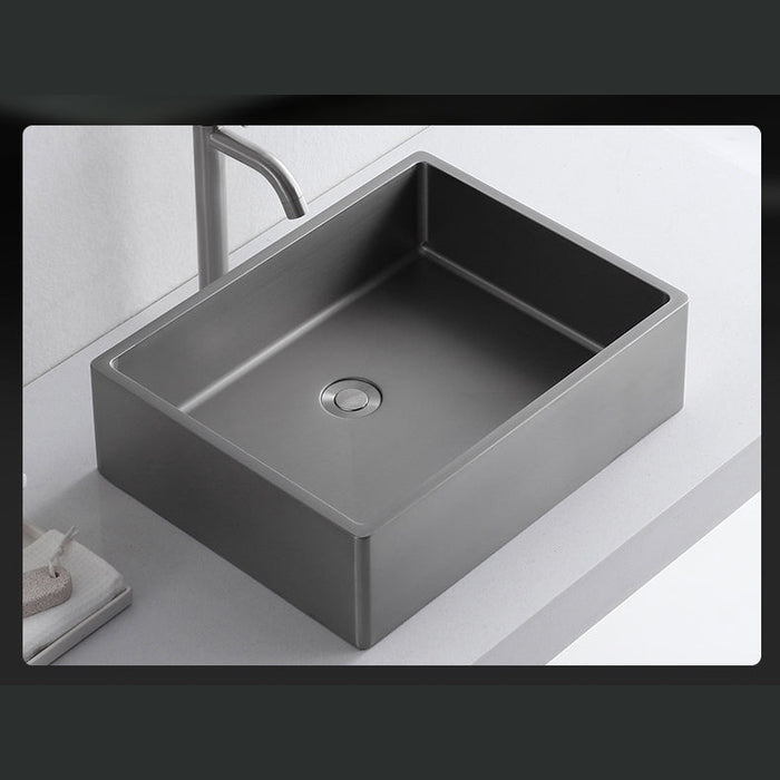 Eden Bath Rectangular 18 3/4" x 15 3/4" Thick Rim Stainless Steel Bathroom Vessel Sink with Drain in Silver - EB_SS004SV