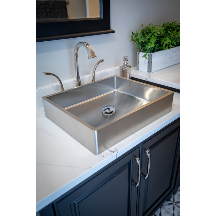 Eden Bath Rectangular 18 3/4" x 15 3/4" Thick Rim Stainless Steel Bathroom Vessel Sink with Drain in Silver - EB_SS004SV