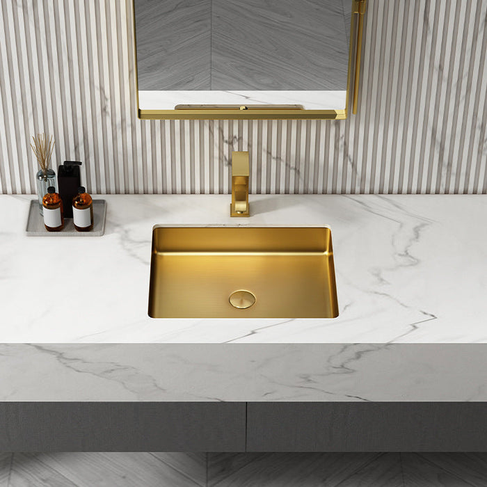 Eden Bath Rectangular 20" x 16" Stainless Steel Undermount Bathroom Sink with Drain in Gold - EB_SS051GD