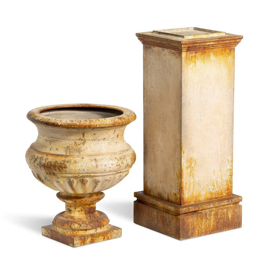 Park Hill Collection Country French Metal Portico Urn with Tall Pedestal - ECM06202