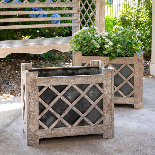 Park Hill Collection Garden Floral Lattice Iron Garden Planter - ECM20093