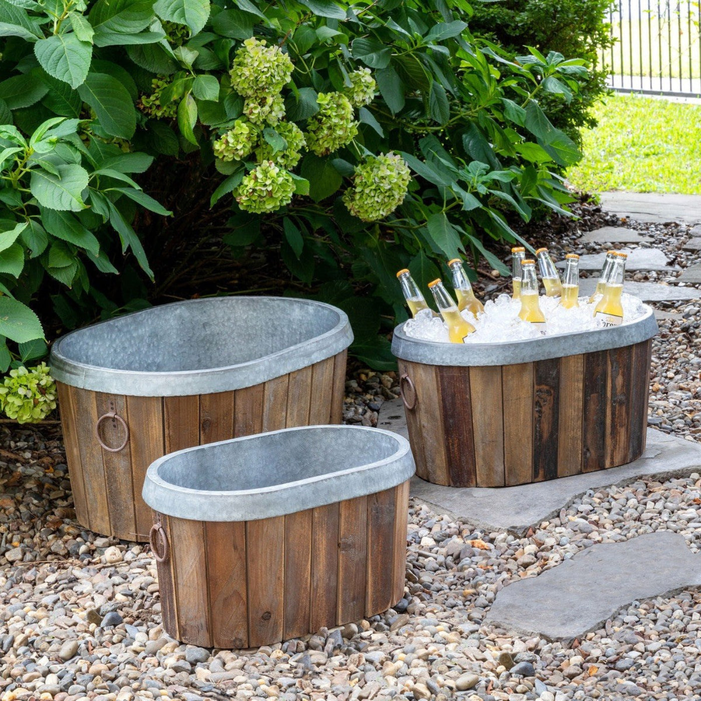 Park Hill Collection Garden Floral Galvanized Wooden Oval Tub - ECM20098