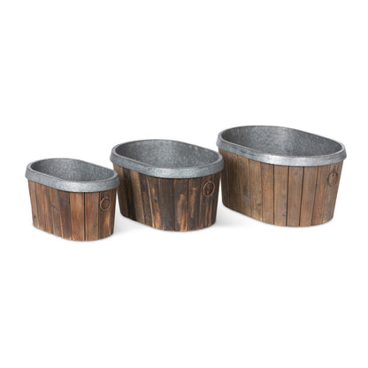 Park Hill Collection Garden Floral Galvanized Wooden Oval Tub - ECM20098