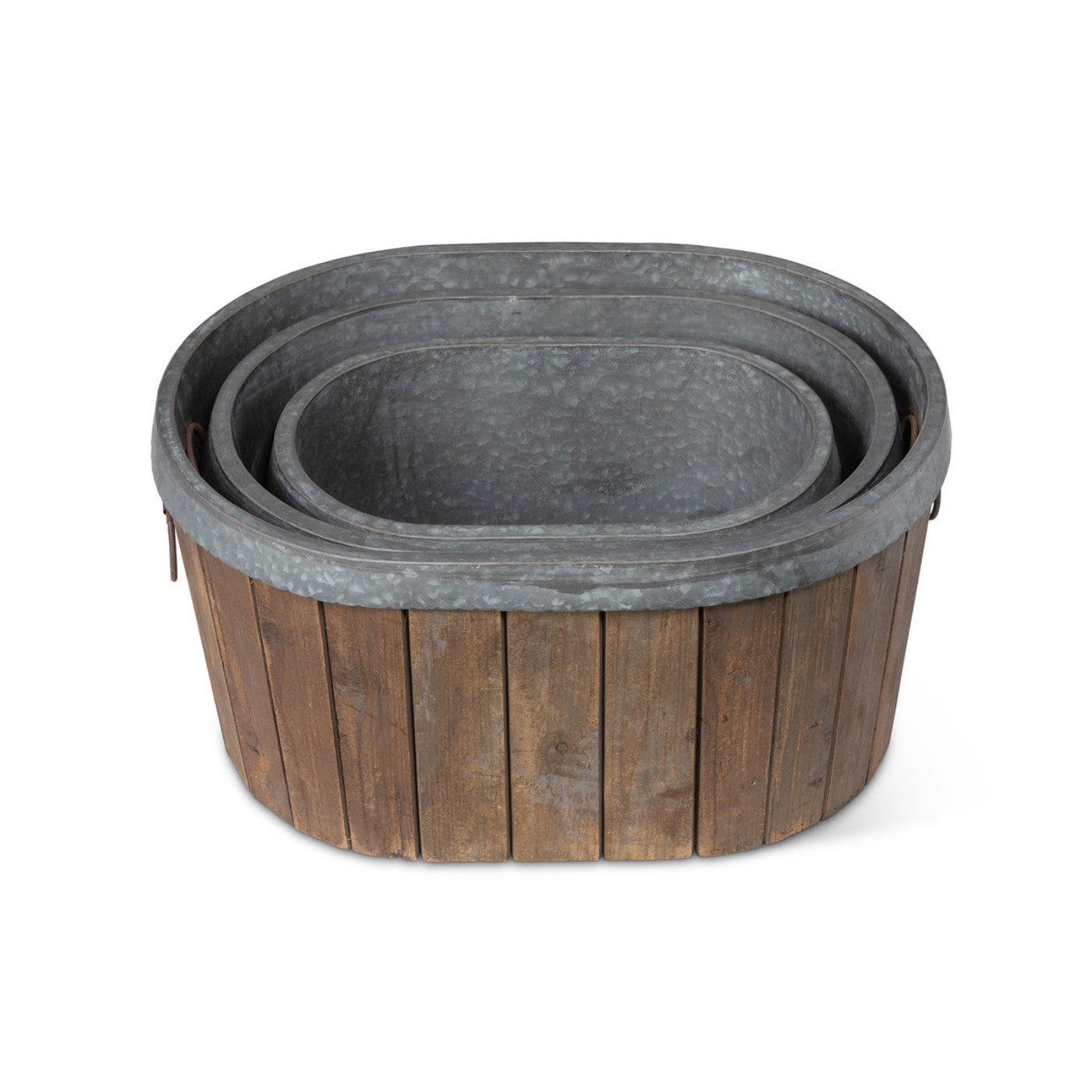 Park Hill Collection Garden Floral Galvanized Wooden Oval Tub - ECM20098