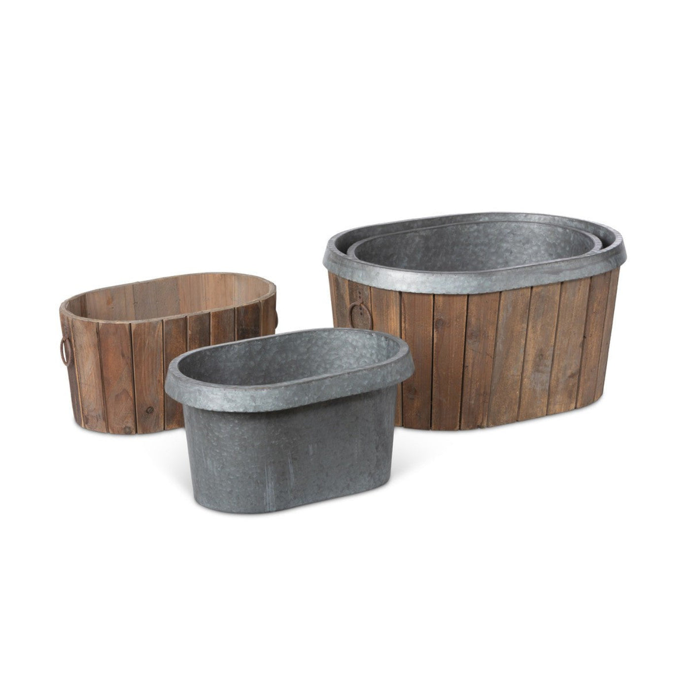 Park Hill Collection Garden Floral Galvanized Wooden Oval Tub - ECM20098