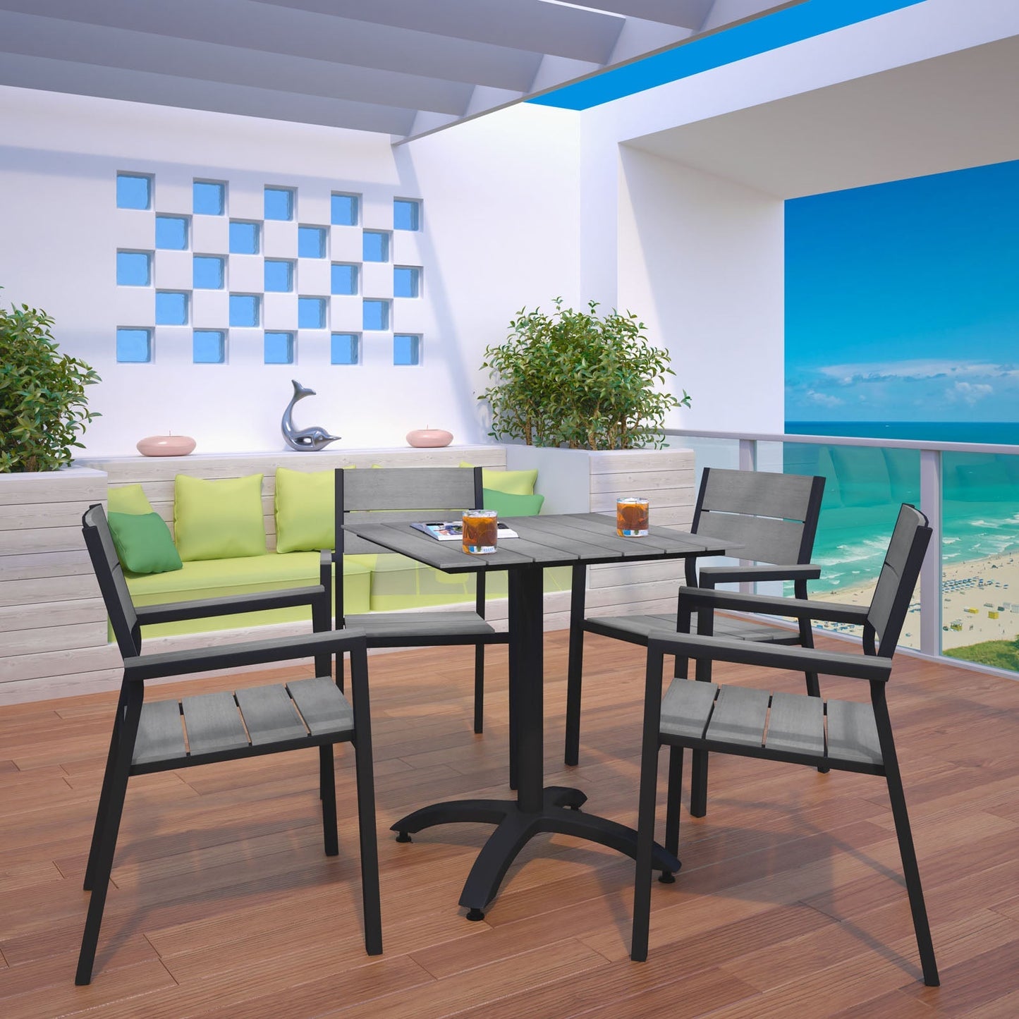 Modway Maine 5 Piece Outdoor Patio Dining Set