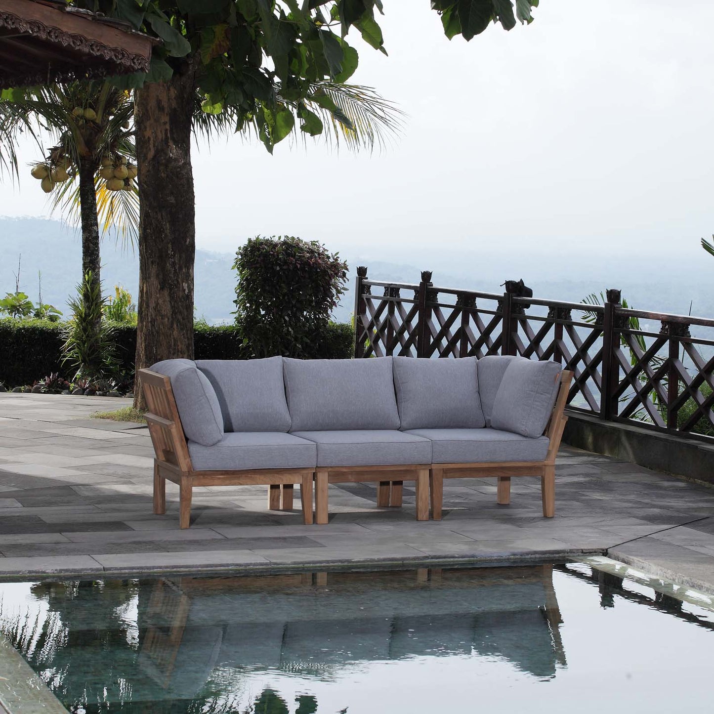 Modway Furniture Marina 3 Piece Outdoor Patio Teak Set by Modway - EEI-1820-NAT-GRY-SET