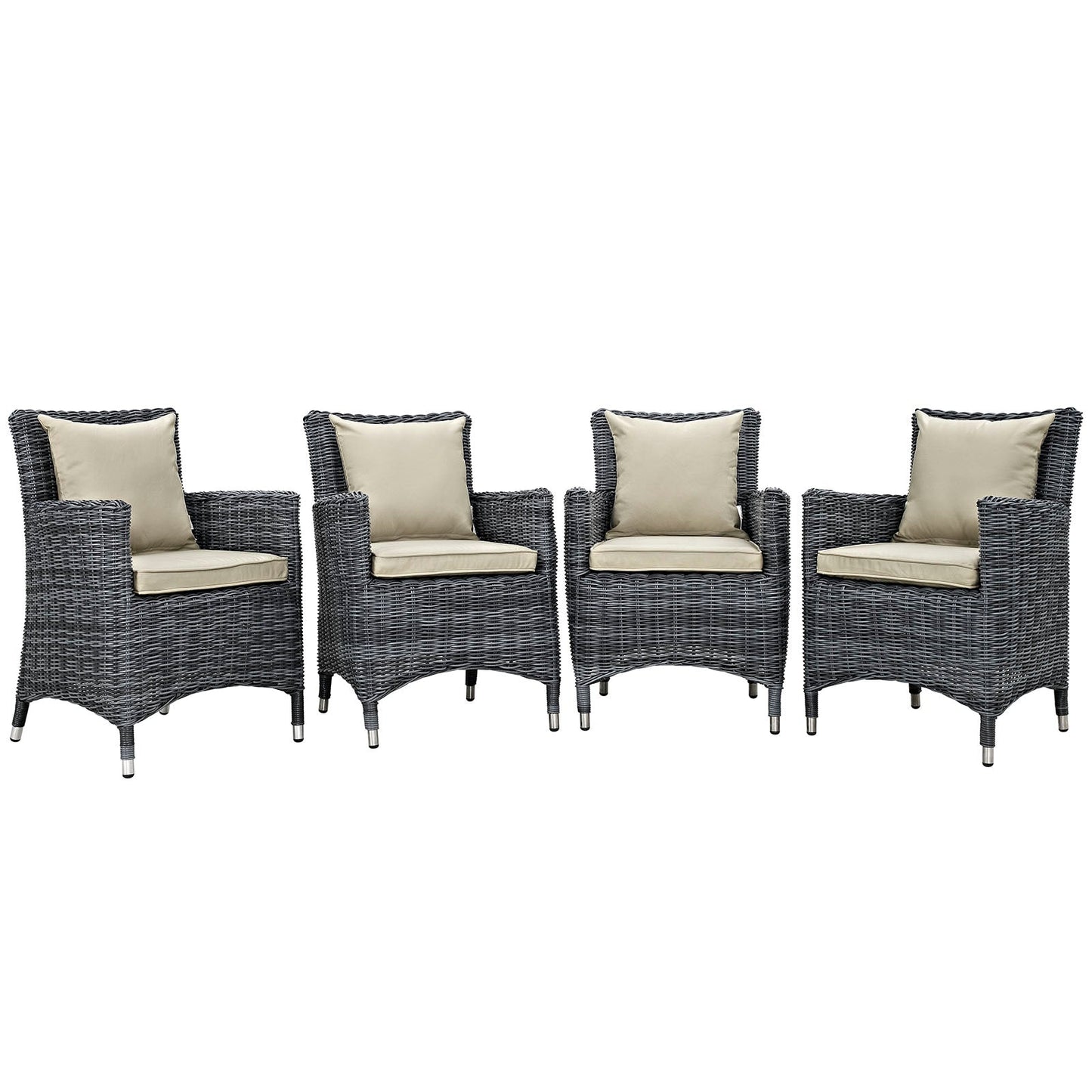 Modway Furniture Summon 4 Piece Outdoor Patio Sunbrella Dining Set - EEI-2314-GRY-BEI-SET