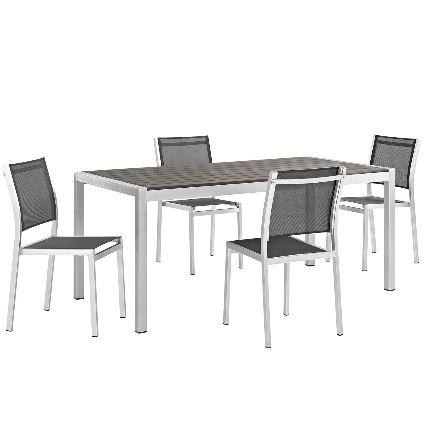 Modway Furniture Shore 5 Piece Outdoor Patio Aluminum Dining Set – EEI-2482-SLV-BLK-SET