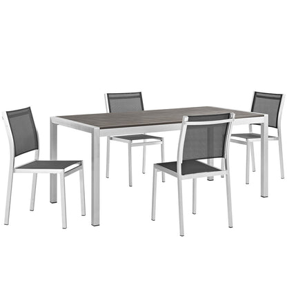 Modway Furniture Shore 5 Piece Outdoor Patio Aluminum Dining Set – EEI-2482-SLV-BLK-SET