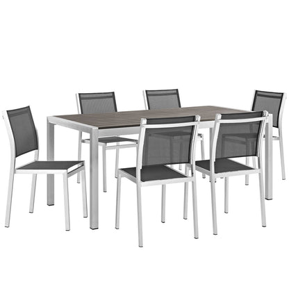 Modway Furniture Shore 7 Piece Outdoor Patio Aluminum Dining Set – EEI-2485-SLV-BLK-SET