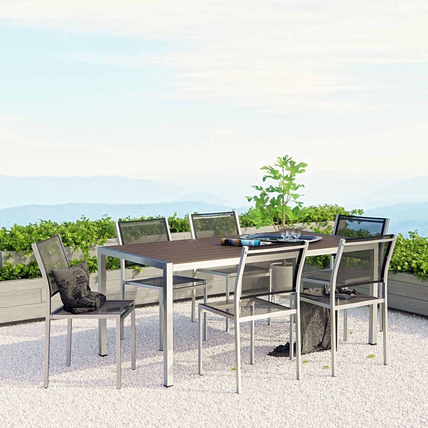 Modway Furniture Shore 5 Piece Outdoor Patio Aluminum Dining Set – EEI-2482-SLV-BLK-SET