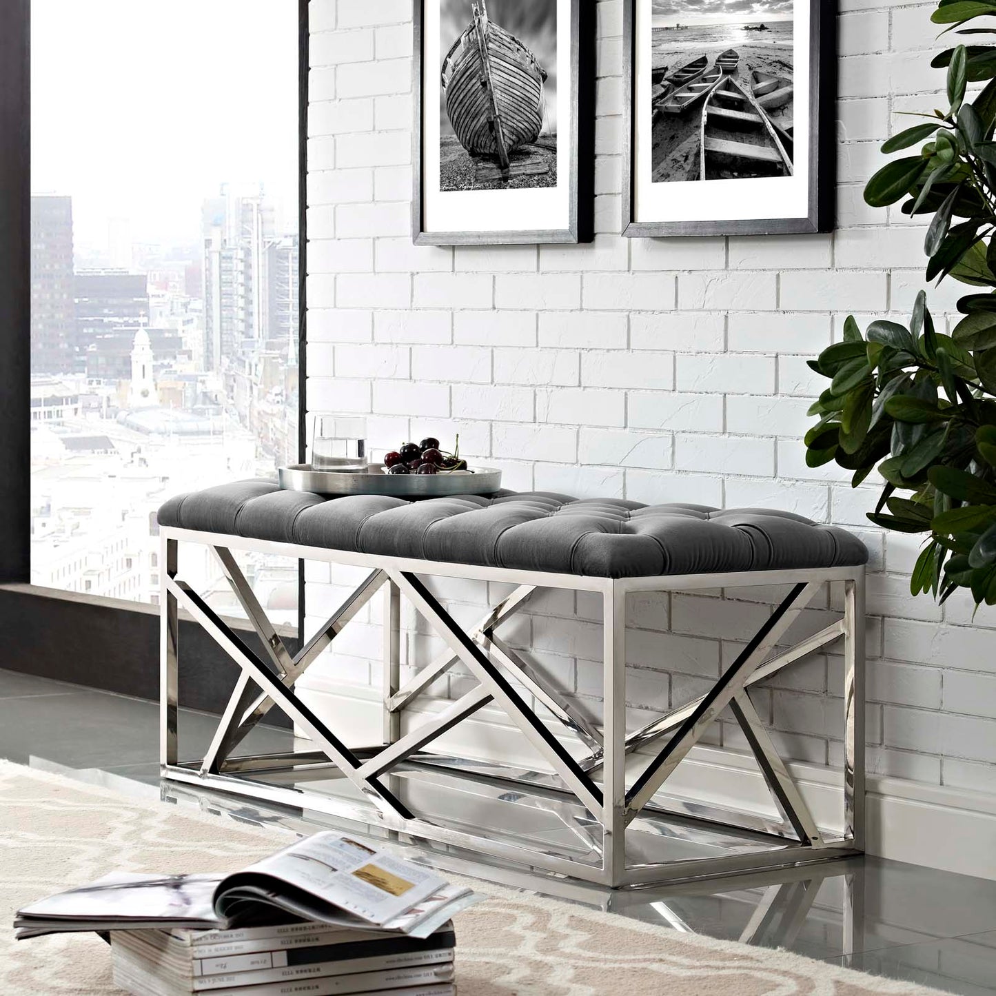 Modway Furniture Intersperse Bench - EEI-2867-SLV-SEA