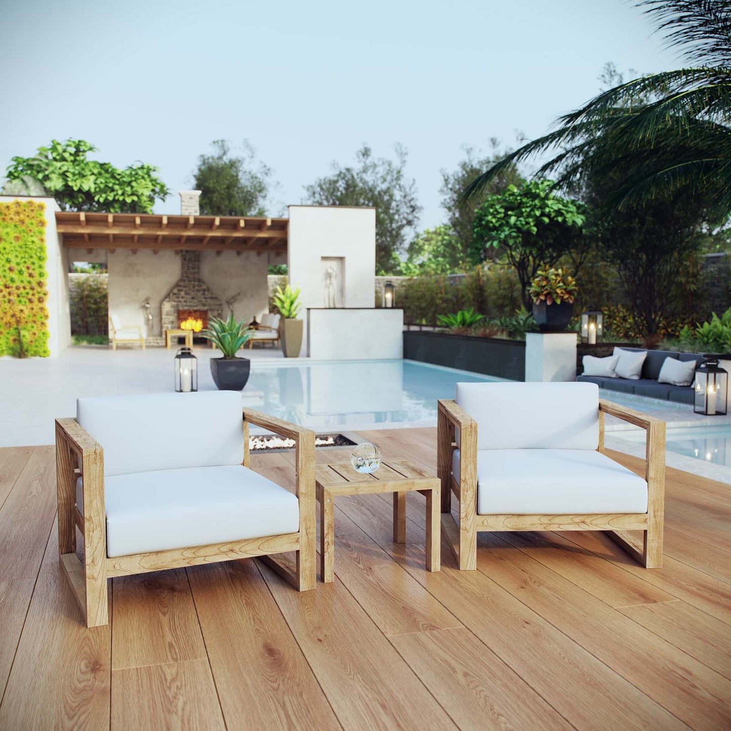 Modway Upland 3 Piece Outdoor Patio Teak Set