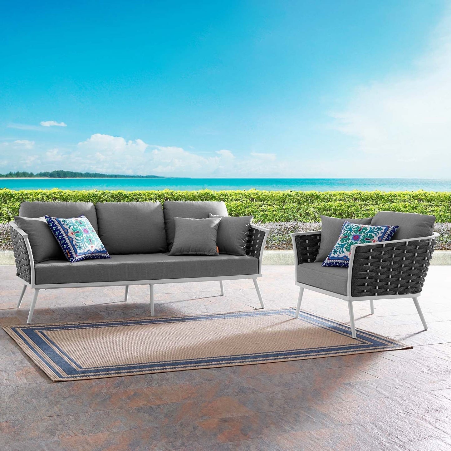 Modway Furniture Stance 2 Piece Outdoor Patio Aluminum Sectional Sofa Set by Modway - EEI-3164-WHI-GRY-SET