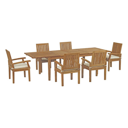 Modway Furniture Marina 7 Piece Outdoor Patio Teak Dining Set by Modway – EEI-3279-NAT-WHI-SET