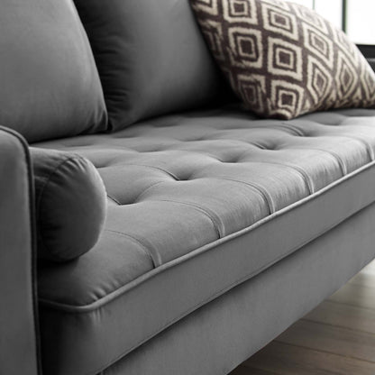 Modway Furniture Valour Modern Velvet Sofa - Stylish Mid-Century Design with Stain-Resistant Fabric & Pocket Coils