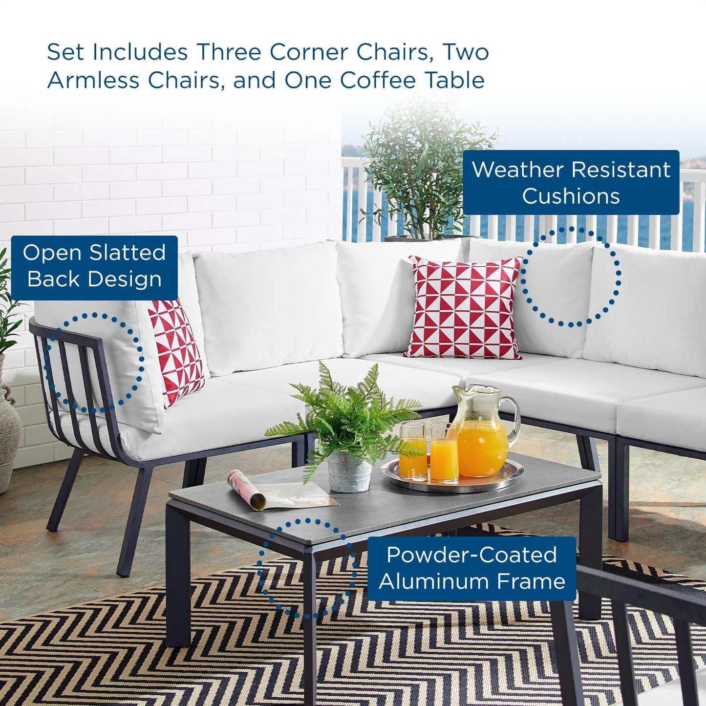 Modway Furniture Riverside 6 Piece Outdoor Patio Aluminum Set by Modway – EEI-3788-SLA-CHA