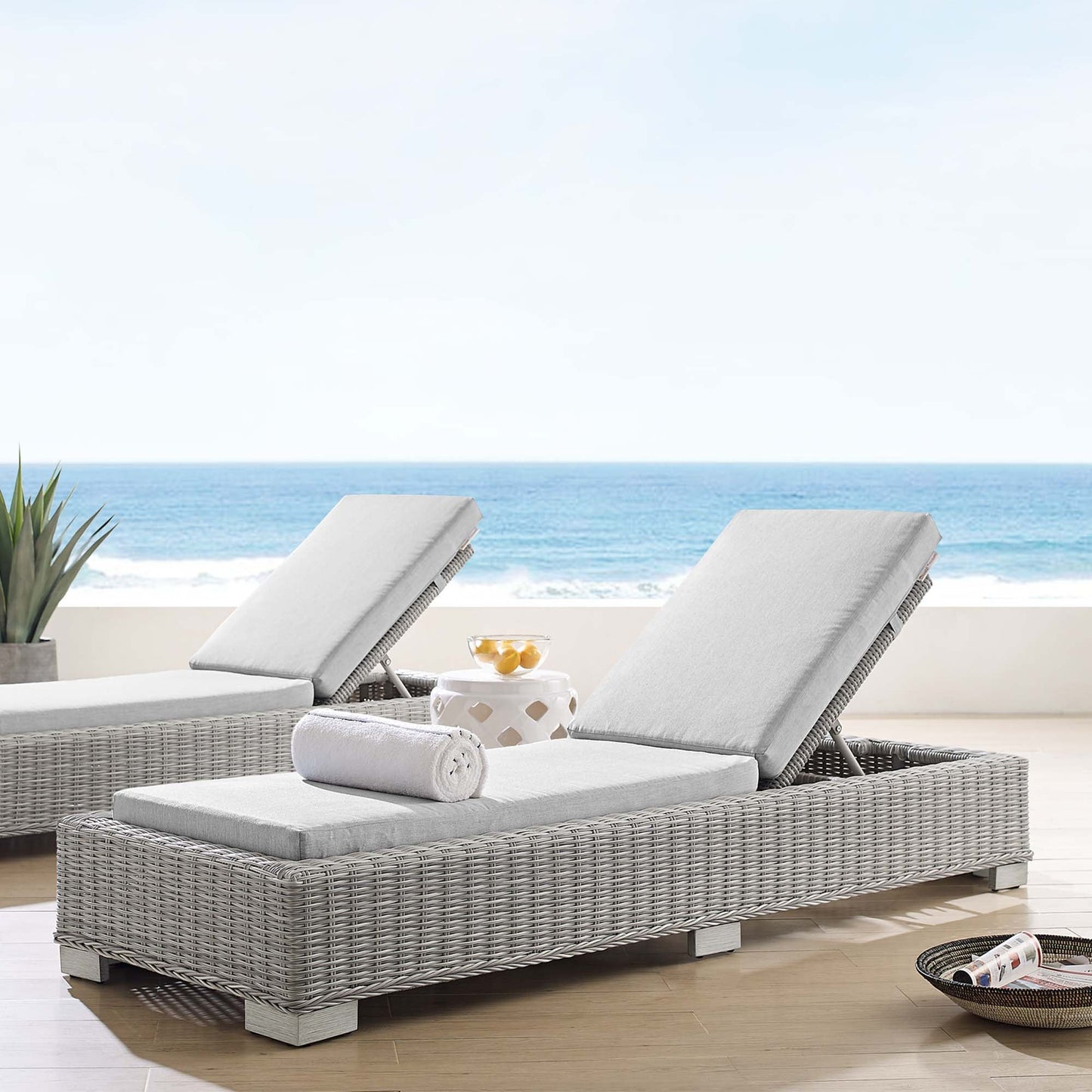 Modway Furniture Conway Sunbrella Outdoor Patio Wicker Rattan Chaise Lounge - EEI-3978-LGR-NAV