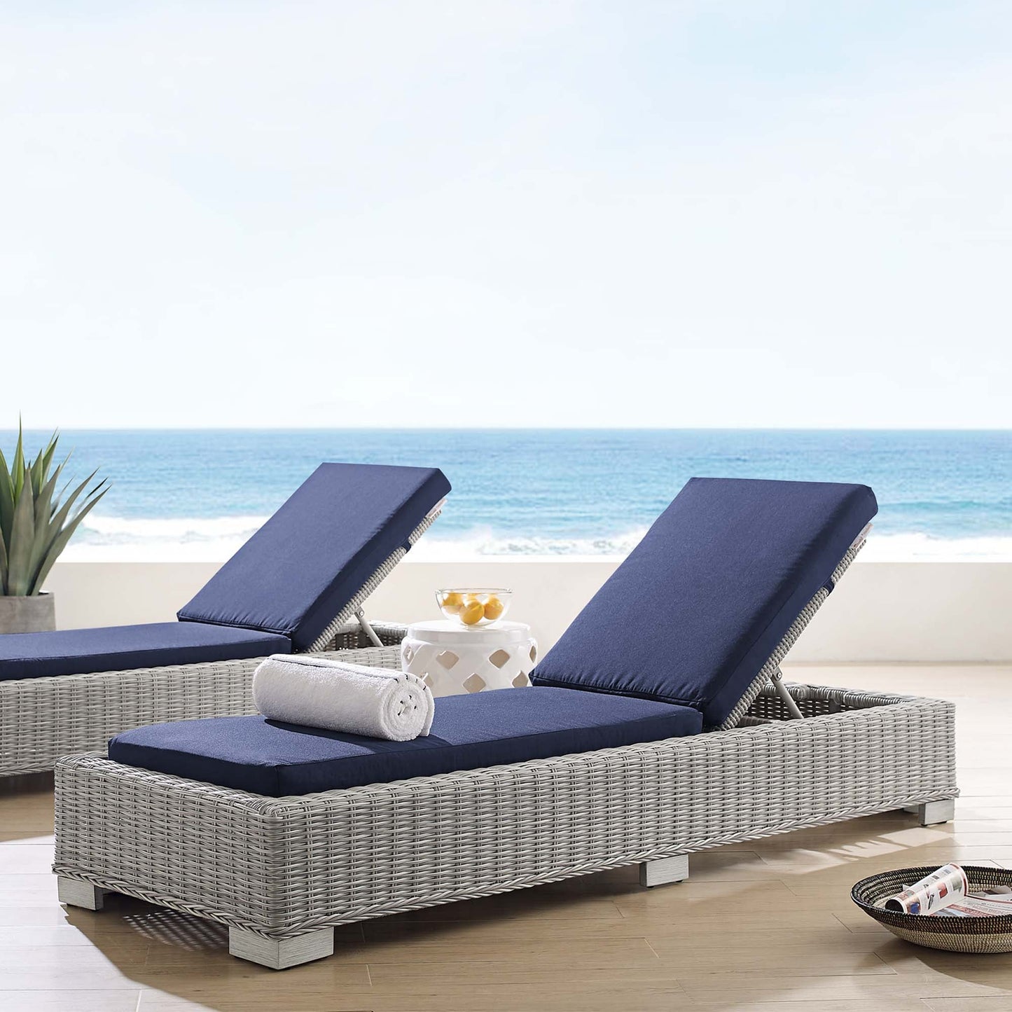 Modway Furniture Conway Sunbrella Outdoor Patio Wicker Rattan Chaise Lounge - EEI-3978-LGR-NAV