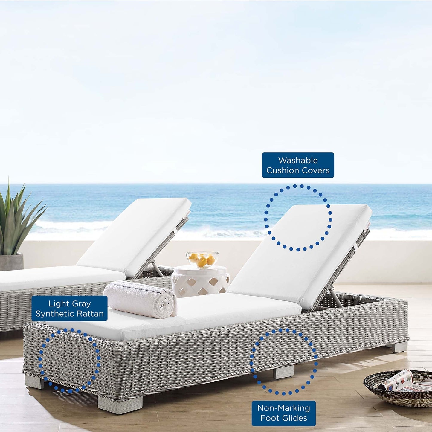Modway Furniture Conway Sunbrella Outdoor Patio Wicker Rattan Chaise Lounge - EEI-3978-LGR-NAV