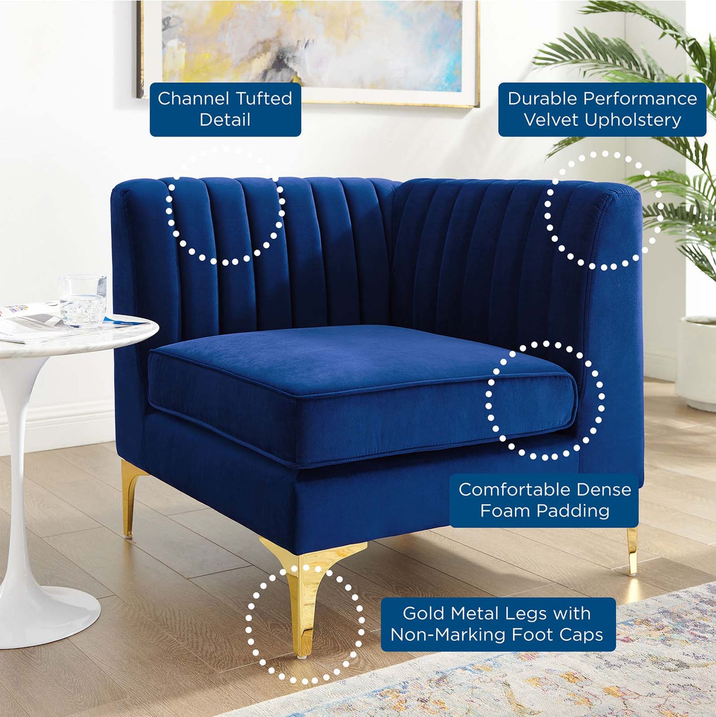 Modway Furniture Triumph Channel Tufted Velvet Corner Chair – Luxe Retro Modern Design for Stylish Living Spaces