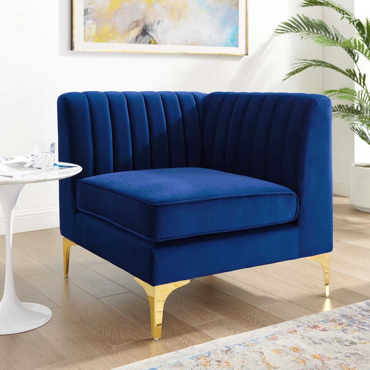 Modway Furniture Triumph Channel Tufted Velvet Corner Chair – Luxe Retro Modern Design for Stylish Living Spaces