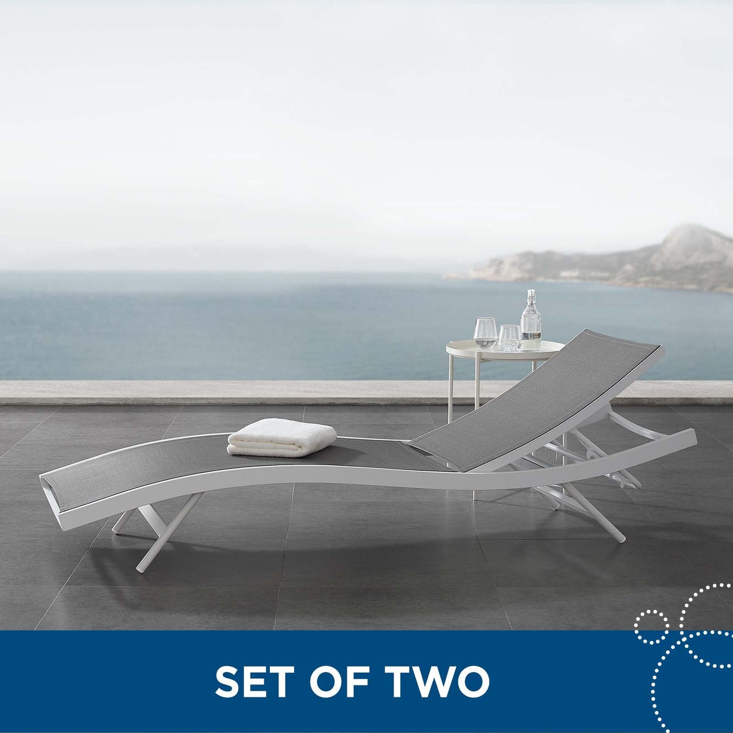 Modway Furniture Glimpse Outdoor Patio Mesh Chaise Lounge Set of 2 - EEI-4038-WHI-GRY