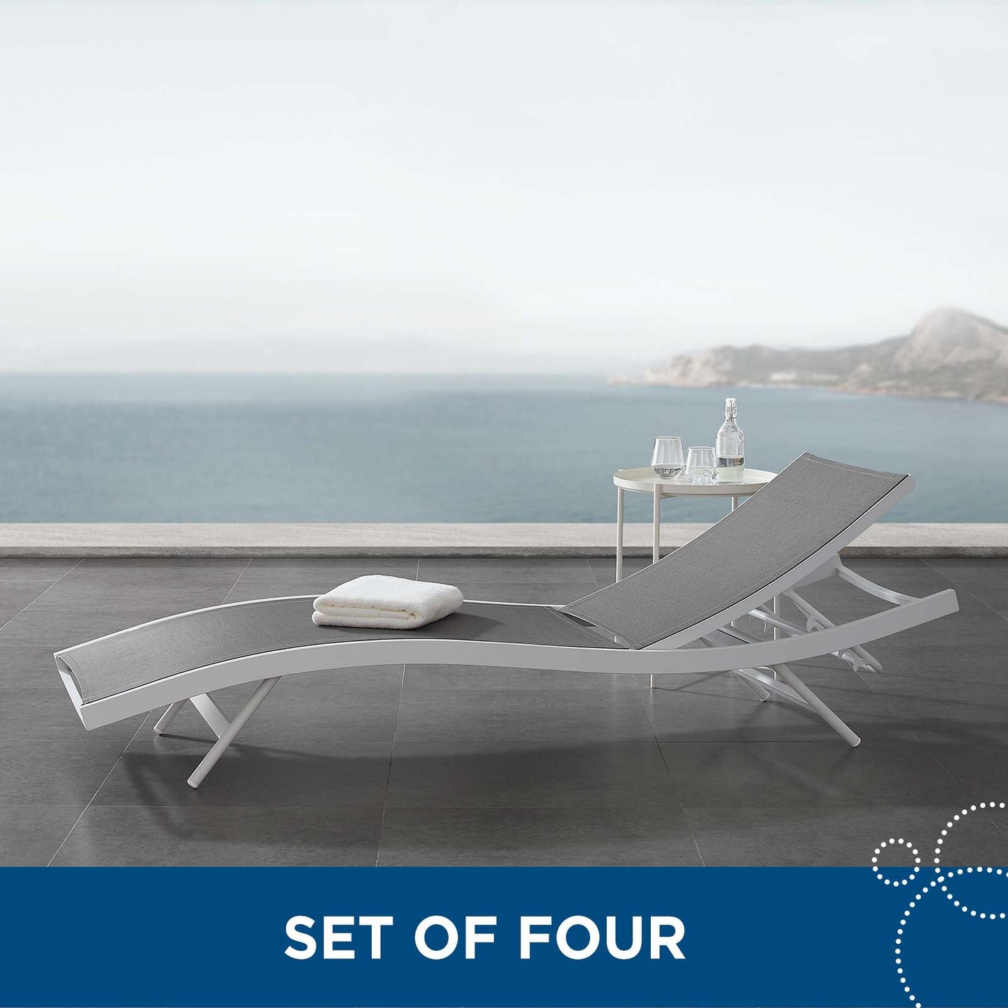 Modway Glimpse Outdoor Patio Mesh Chaise Lounge Set of 4