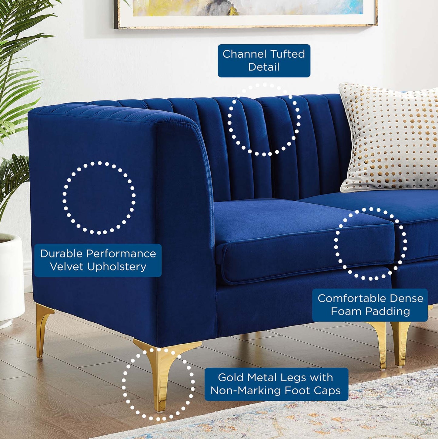 Modway Furniture Triumph Channel Tufted Performance Velvet Loveseat - Retro Modern Glam, Stain-Resistant, Luxurious Comfort