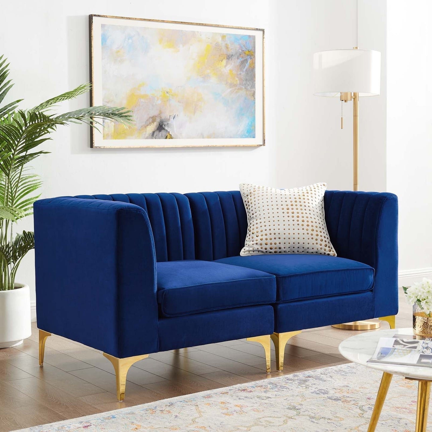 Modway Furniture Triumph Channel Tufted Performance Velvet Loveseat - Retro Modern Glam, Stain-Resistant, Luxurious Comfort