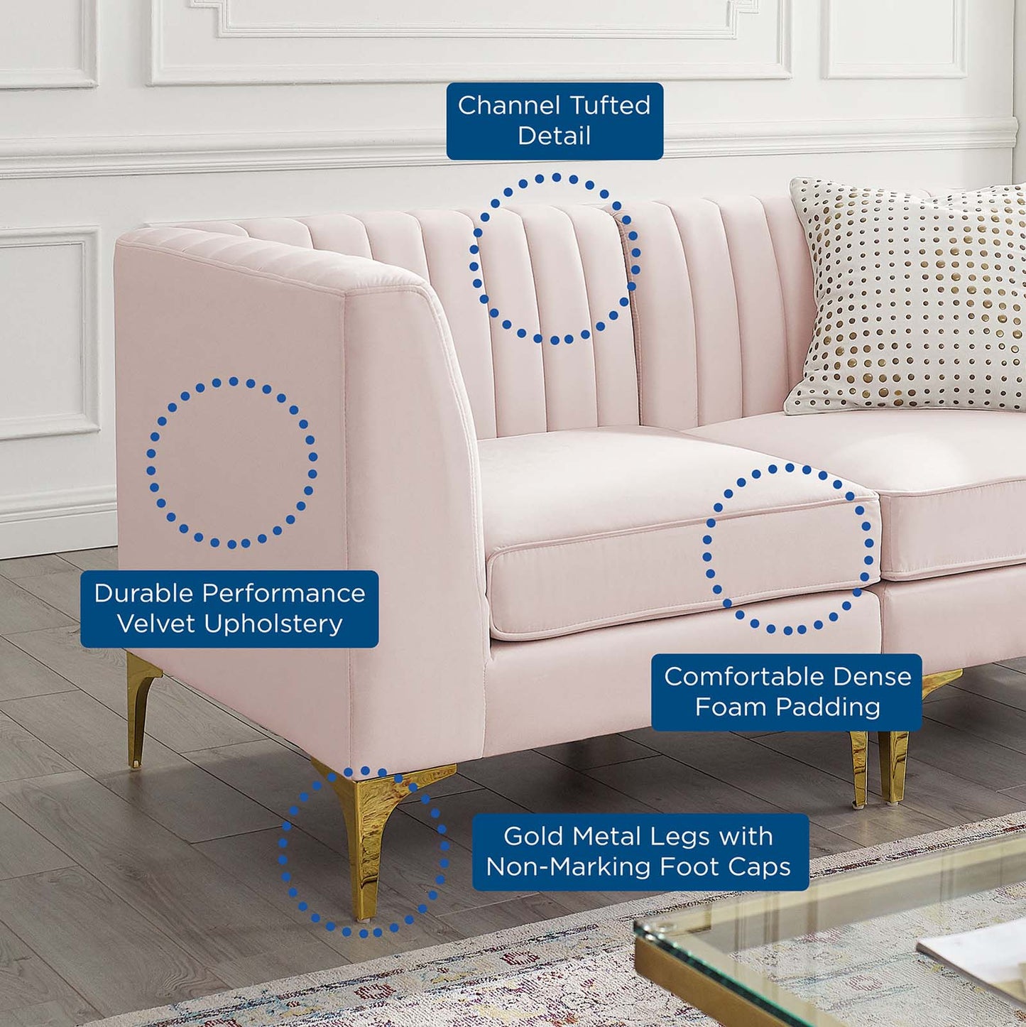 Modway Furniture Triumph Channel Tufted Performance Velvet Loveseat - Retro Modern Glam, Stain-Resistant, Luxurious Comfort
