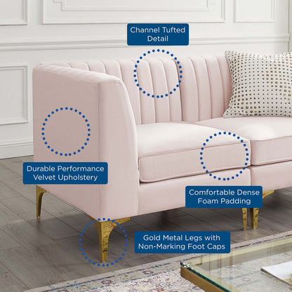 Modway Furniture Triumph Channel Tufted Performance Velvet Loveseat - Retro Modern Glam, Stain-Resistant, Luxurious Comfort