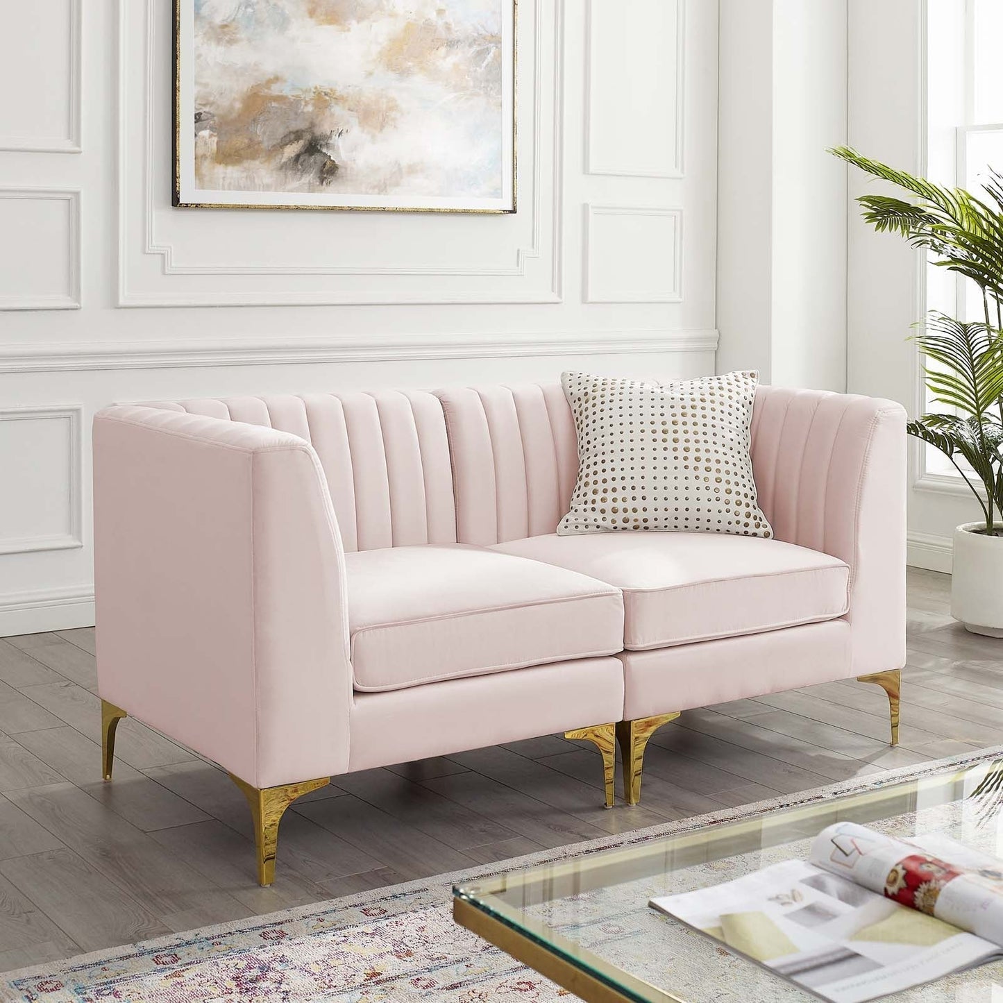 Modway Furniture Triumph Channel Tufted Performance Velvet Loveseat - Retro Modern Glam, Stain-Resistant, Luxurious Comfort