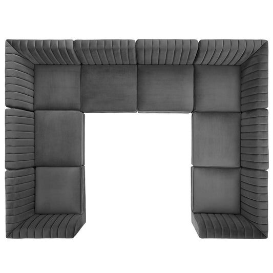 Modway Furniture Triumph Channel Tufted Velvet 8-Piece Sectional Sofa - Luxe Retro Design with Stain-Resistant Fabric
