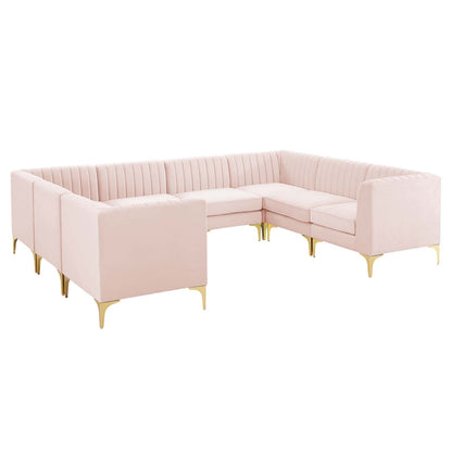 Modway Furniture Triumph Channel Tufted Velvet 8-Piece Sectional Sofa - Luxe Retro Design with Stain-Resistant Fabric