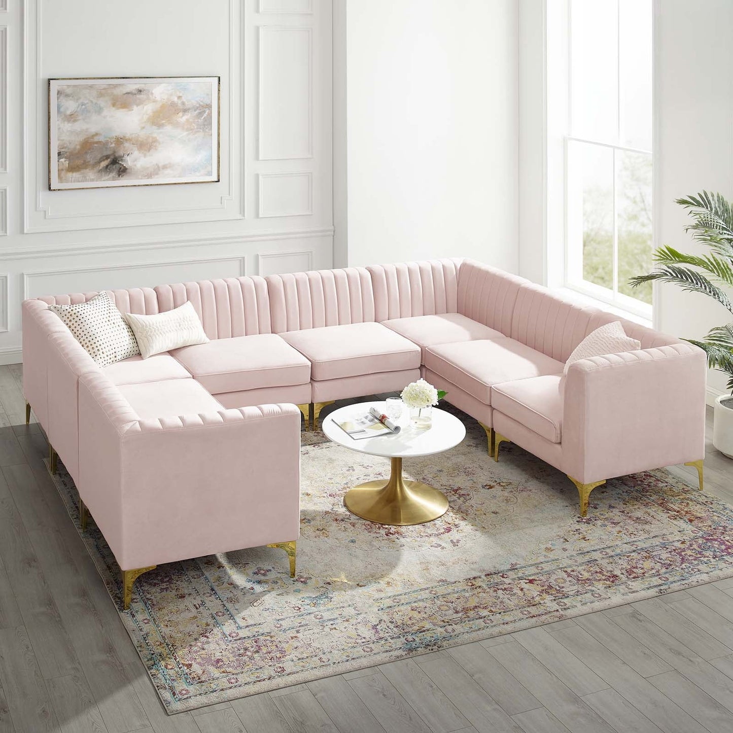 Modway Furniture Triumph Channel Tufted Velvet 8-Piece Sectional Sofa - Luxe Retro Design with Stain-Resistant Fabric